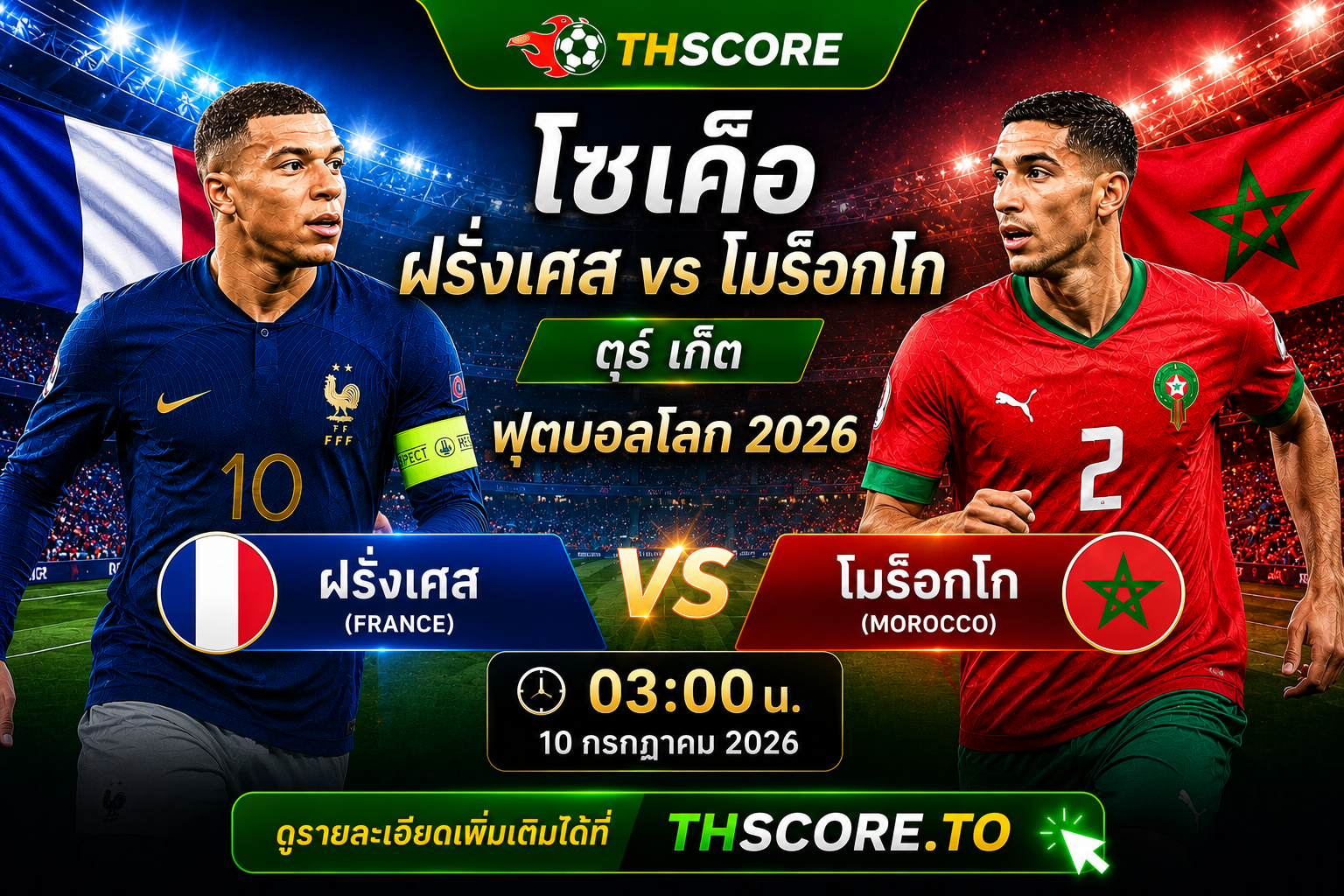 วิเคราะห์บอล ฝรั่งเศส พบ โมร็อกโก 03h00 วันที่ 10/07/2026 – ฟุตบอลโลก 2026 รอบรองชนะเลิศ